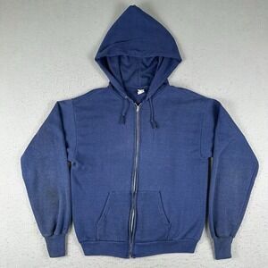 Vintage 80s Healthknit Hoodie Men's XL Navy Blue Full Zip USA Made